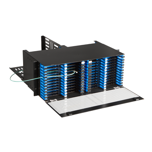 Патч-панель высокой плотности с выдвижными "лезвиями" на 24/48 компактных кассет MCC,  4U/19'', черная